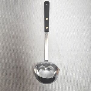 Vintage Ekco Forge Stainless Steel Soup Ladle Black Handle Pour Spout USA Made